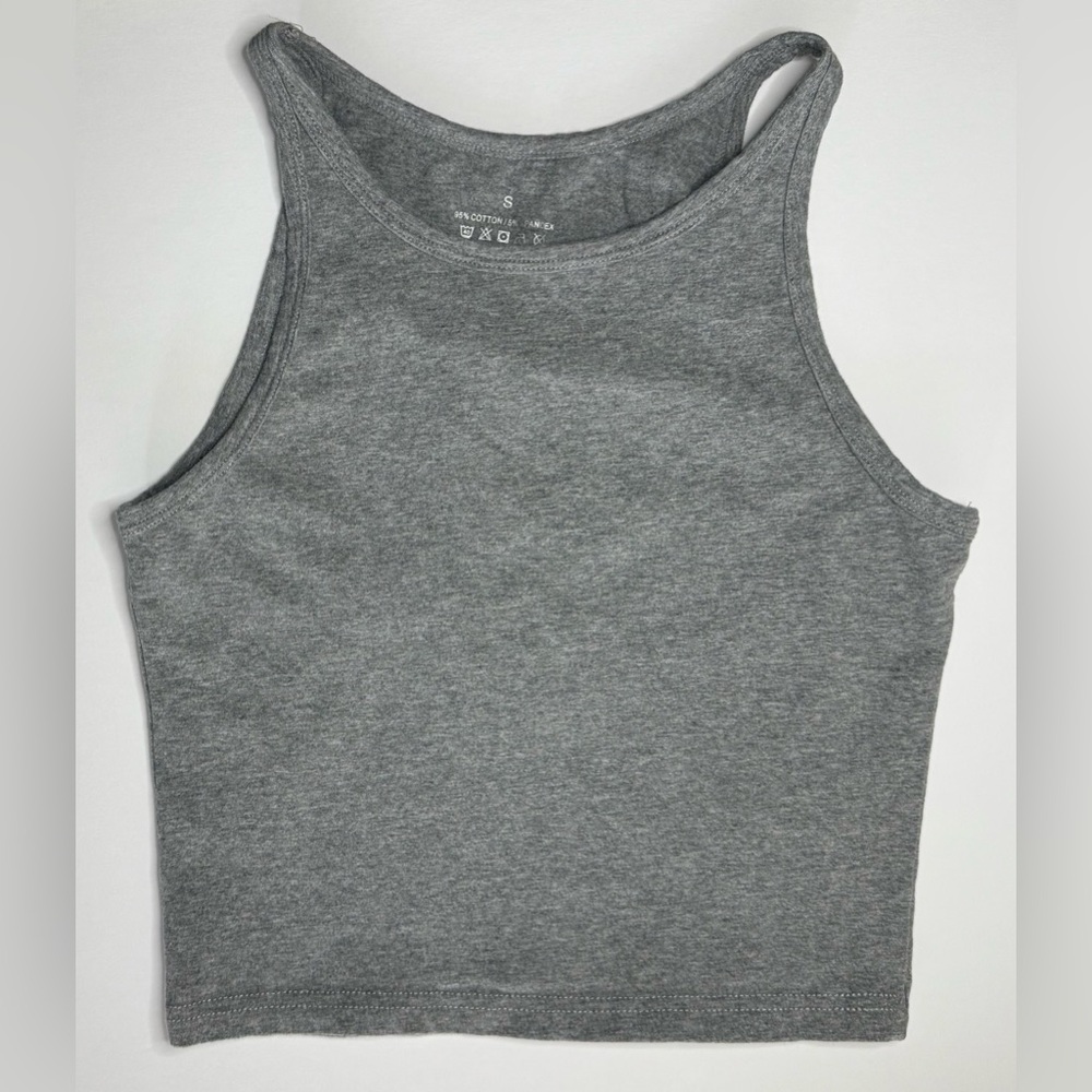 Sleeveless Cropped Athletic Tank Top High Neck Light Gray Size S